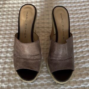 Marc Fisher Taupe Wedge Mules